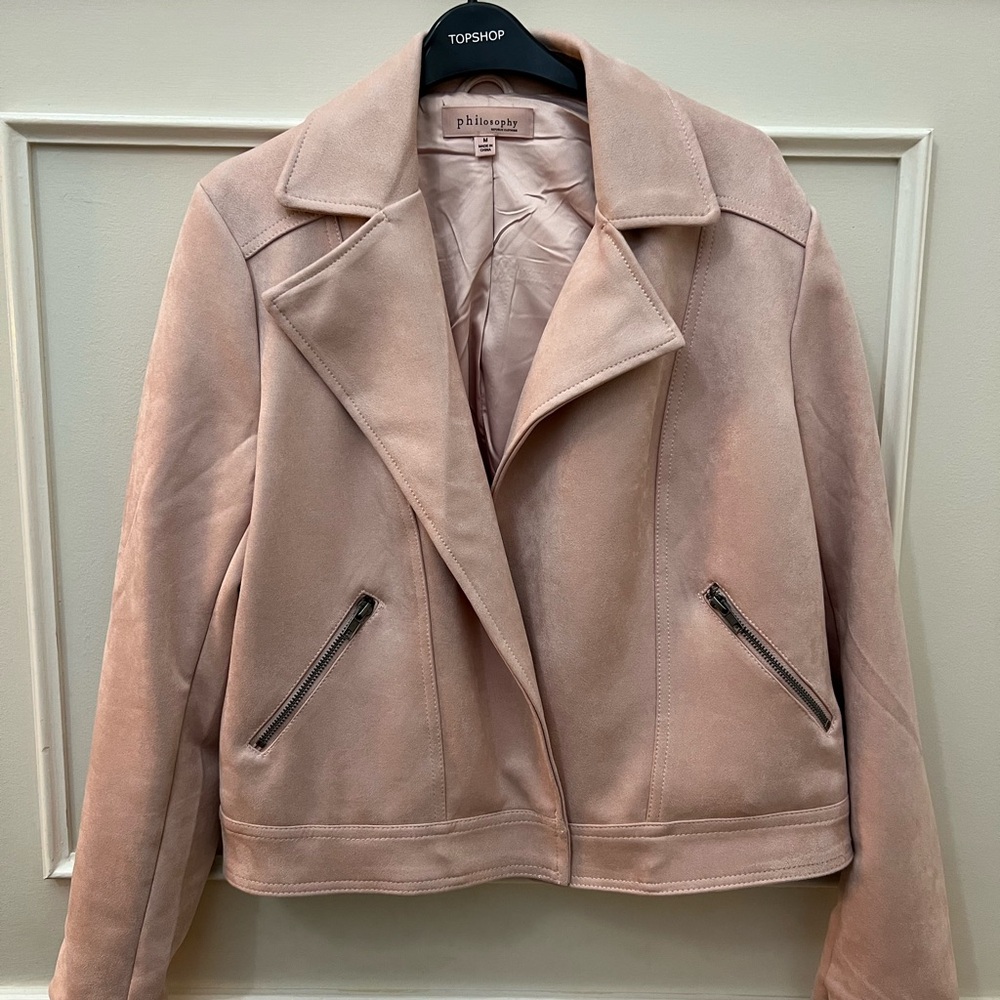 Philosophy Blush Pink Faux Leather Open Jacket w/ Zipper Pockets- Women's Medium